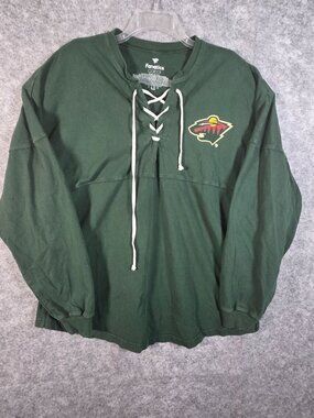 Fanatics Minnesota Wild Lace Up Long Sleeve Shirt Green NHL Hockey Size L Street
